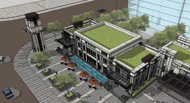 Sketchup商业模型|多层商业建筑，新古典风格