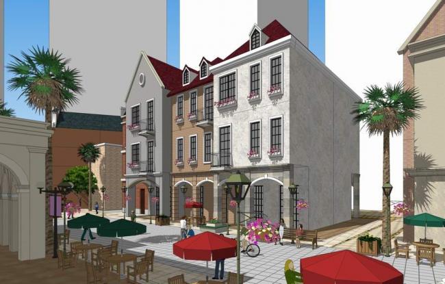 Sketchup商业模型|商业街场景，多层，欧式风格