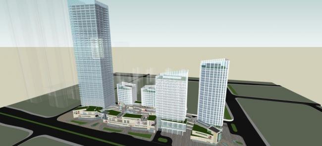 Sketchup综合体模型|商业综合体，高层办公，现代风格
