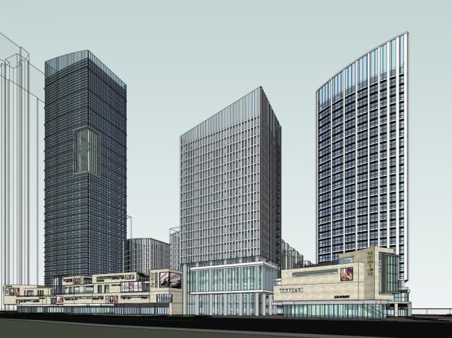 Sketchup综合体模型|商业综合体，高层办公，现代风格