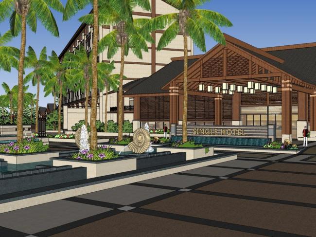 Sketchup酒店模型|多层度假酒店，中式风格