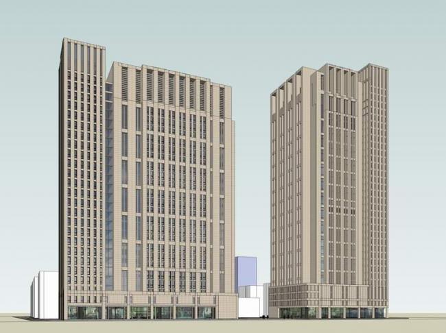 Sketchup办公模型|高层办公楼，古典风格