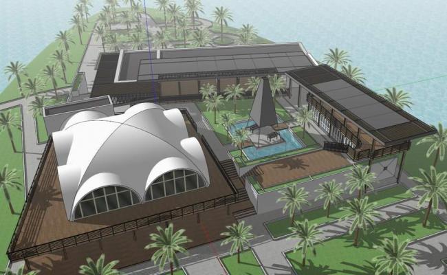 Sketchup酒店模型|岛屿建筑，民宿，现代风格