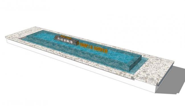 Sketchup景观模型|水池水景，入口景观，现代风格