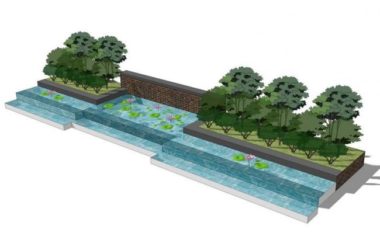 Sketchup景观模型|入口水景，现代风格，水池，水景，景观-BIM建筑网