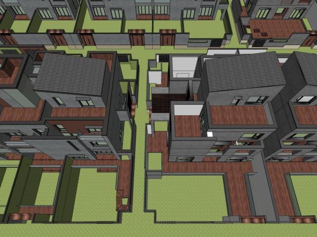 Sketchup住宅模型|多层住宅，居住建筑，现代风格，联排