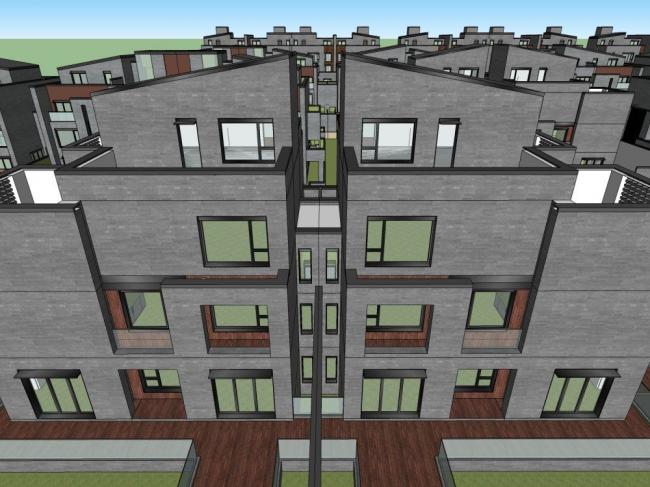 Sketchup住宅模型|多层住宅，居住建筑，现代风格，联排
