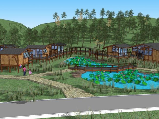 Sketchup景观模型|吊脚楼，中式风格，庭院花园