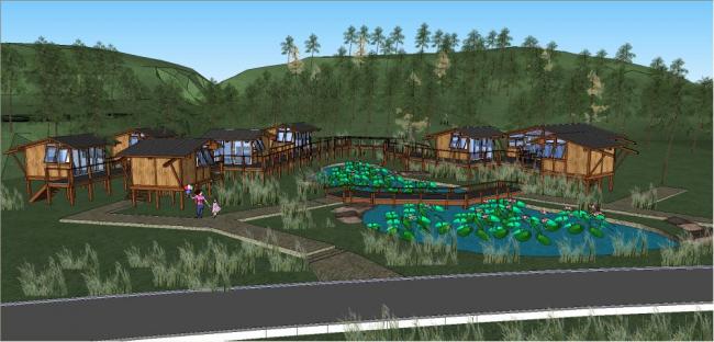 Sketchup景观模型|吊脚楼，中式风格，庭院花园