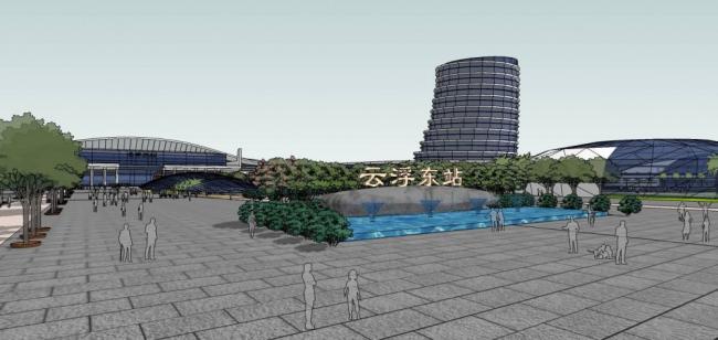 Sketchup车站路桥|弧形火车站，汽车站，办公楼，多层高层混合，现代风格，交通建筑