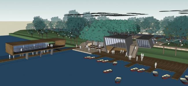 Sketchup景观模型|码头，公园景观，水坝，现代风格