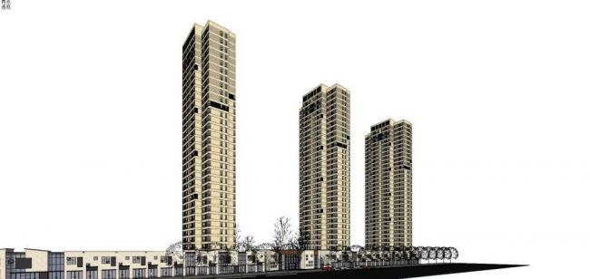 Sketchup综合体模型|商业综合体，底层商业，办公，现代风格