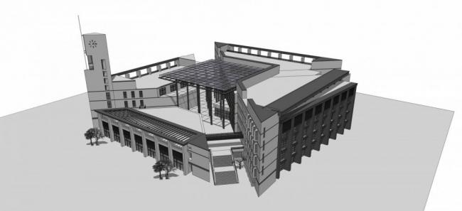 Sketchup文化模型|福州大学图书馆，多层，现代风格，文化建筑