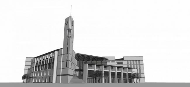 Sketchup文化模型|福州大学图书馆，多层，现代风格，文化建筑