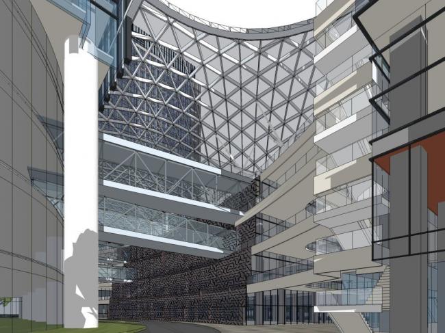 Sketchup办公模型|超高层办公楼，现代风格，商业裙房