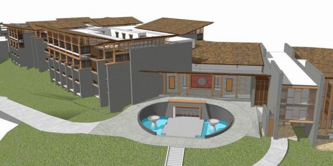 Sketchup酒店模型|多层山地酒店，东南亚风格酒店，现代风格