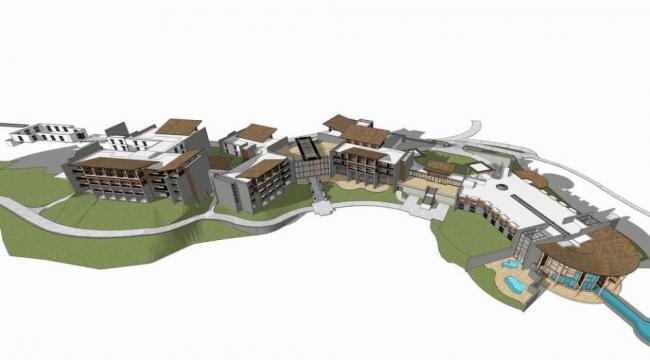 Sketchup酒店模型|多层山地酒店，东南亚风格酒店，现代风格