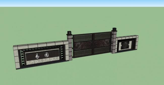 Sketchup素材模型|大门，入口，中式风格，构件，景观，围墙