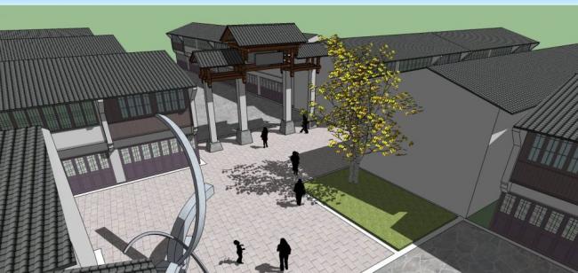 Sketchup商业模型|多层商业街，牌坊，中式风格，商业建筑