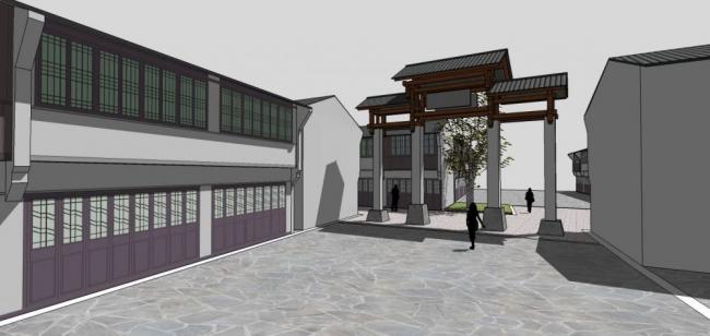 Sketchup商业模型|多层商业街，牌坊，中式风格，商业建筑