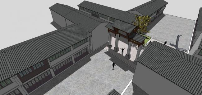 Sketchup商业模型|多层商业街，牌坊，中式风格，商业建筑
