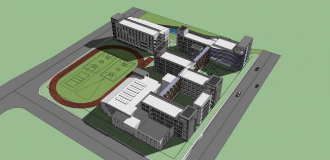Sketchup学校模型|多层学校，校园，教学楼，教育建筑，现代风格