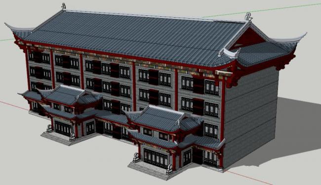 Sketchup商业模型|多层商业建筑，中式风格，古建