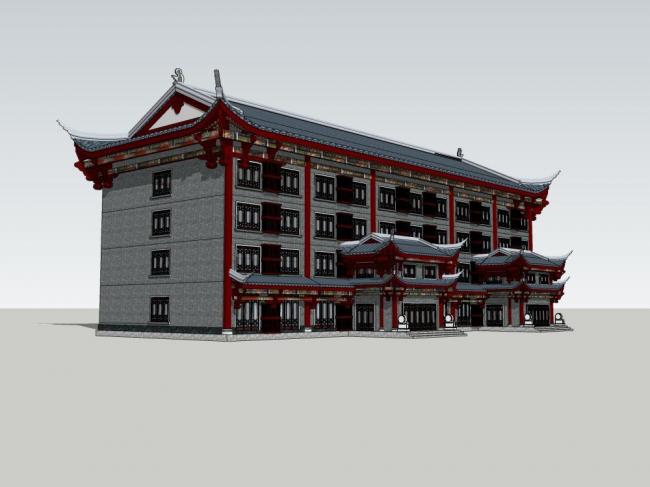 Sketchup商业模型|多层商业建筑，中式风格，古建