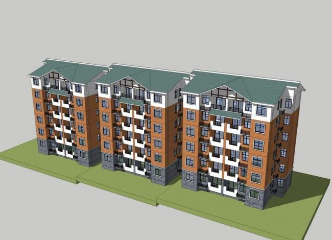 Sketchup住宅模型|多层住宅，居住建筑，新中式风格