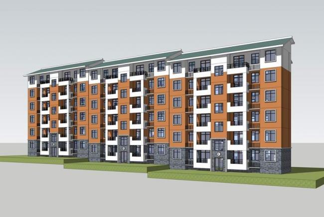 Sketchup住宅模型|多层住宅，居住建筑，新中式风格