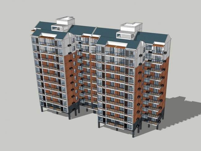 Sketchup住宅模型|高层住宅，居住建筑，新中式