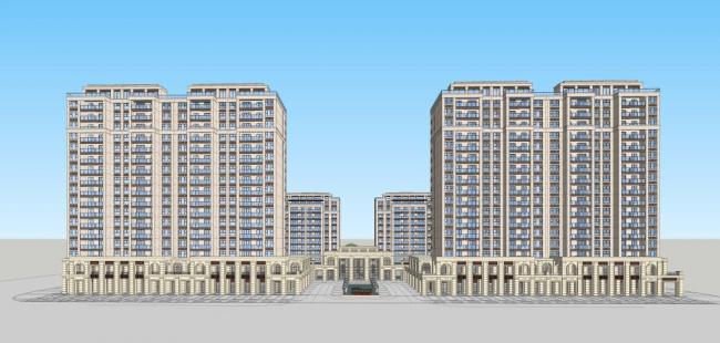 Sketchup商业模型|高层住宅，底层商业，新古典风格