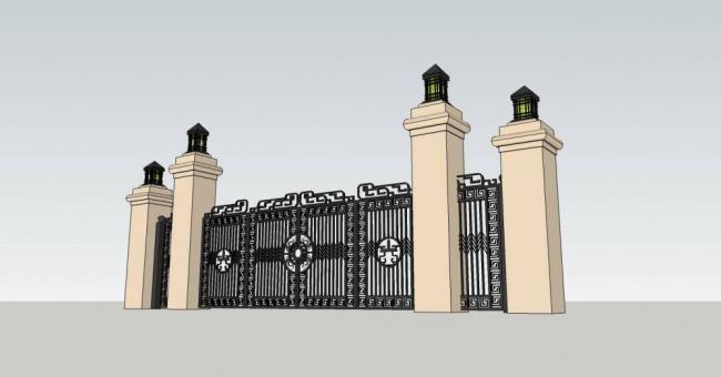 Sketchup素材模型|入口，大门，景观，建筑构件，古典风格