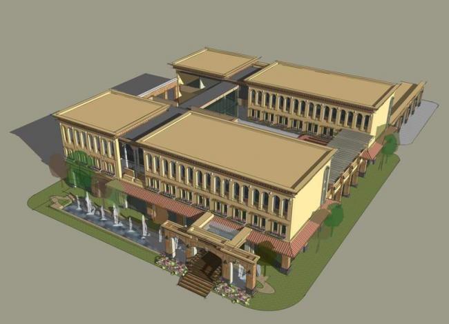 Sketchup商业模型|多层会所，地中海，西班牙风格，古典风格，商业建筑