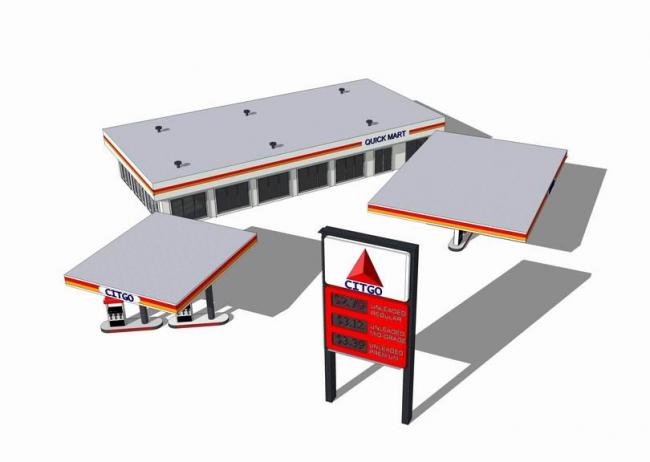 Sketchup车站路桥|加油站，现代风格