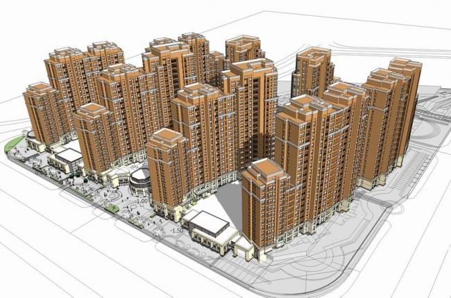 Sketchup住宅模型|高层住宅，红砖，居住建筑，新古典风格，底层商业