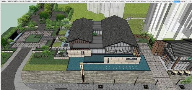 Sketchup商业模型|售楼处，中式风格，娱乐休闲，商业建筑