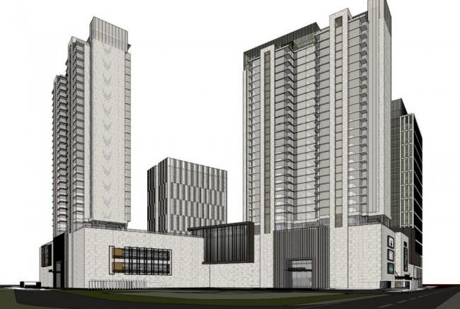 Sketchup综合体模型|超高层商业综合体，办公，商业裙房，现代风格