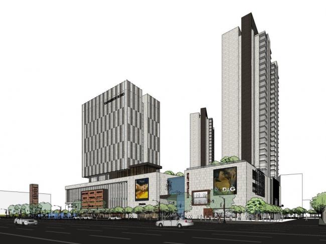 Sketchup综合体模型|超高层商业综合体，办公，商业裙房，现代风格