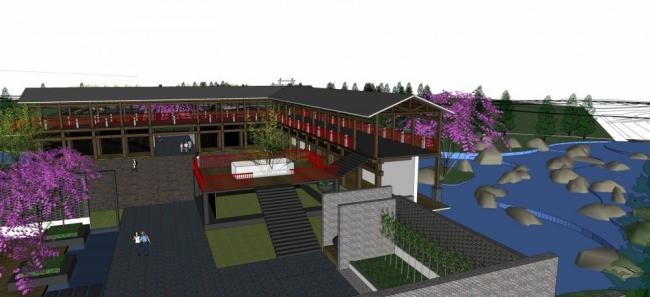 Sketchup景观模型|公园景观，桥，城市小品，水坝，多层，中式