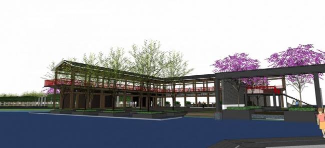 Sketchup景观模型|公园景观，桥，城市小品，水坝，多层，中式