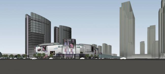 Sketchup综合体模型|高层商业综合体，办公酒店，现代风格，商业裙房