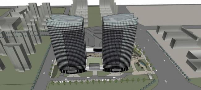 Sketchup综合体模型|高层商业综合体，办公酒店，现代风格，商业裙房