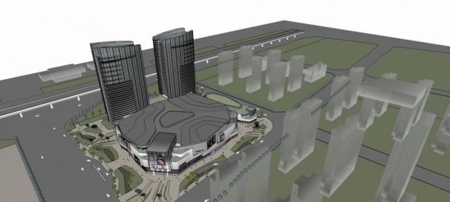 Sketchup综合体模型|高层商业综合体，办公酒店，现代风格，商业裙房