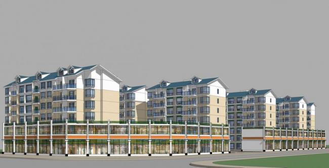 Sketchup住宅模型|多层住宅，新中式风格，商业裙房，居住建筑