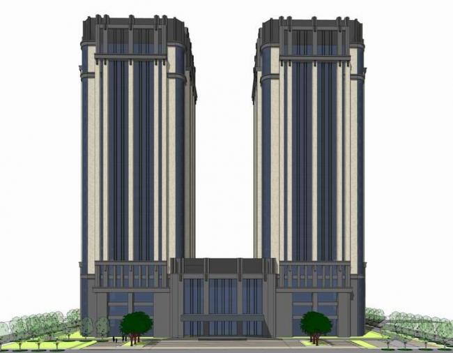 Sketchup酒店模型|高层酒店，新古典风格，双子办公楼