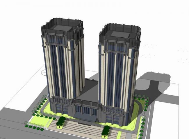 Sketchup酒店模型|高层酒店，新古典风格，双子办公楼