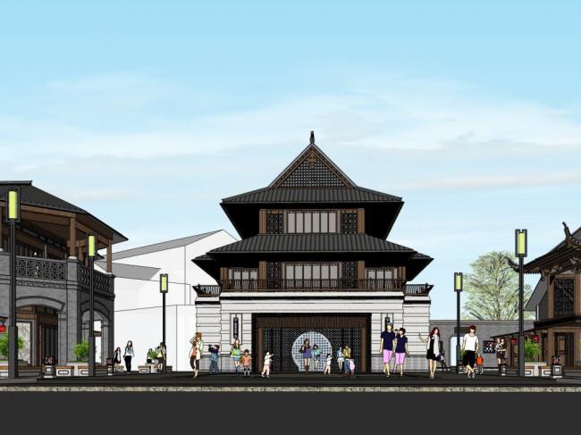 Sketchup商业模型|多层商业街，中式风格