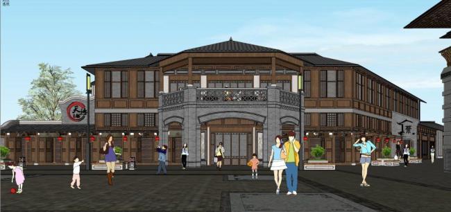 Sketchup商业模型|多层商业街，中式风格