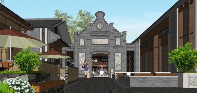 Sketchup商业模型|多层商业街，中式风格